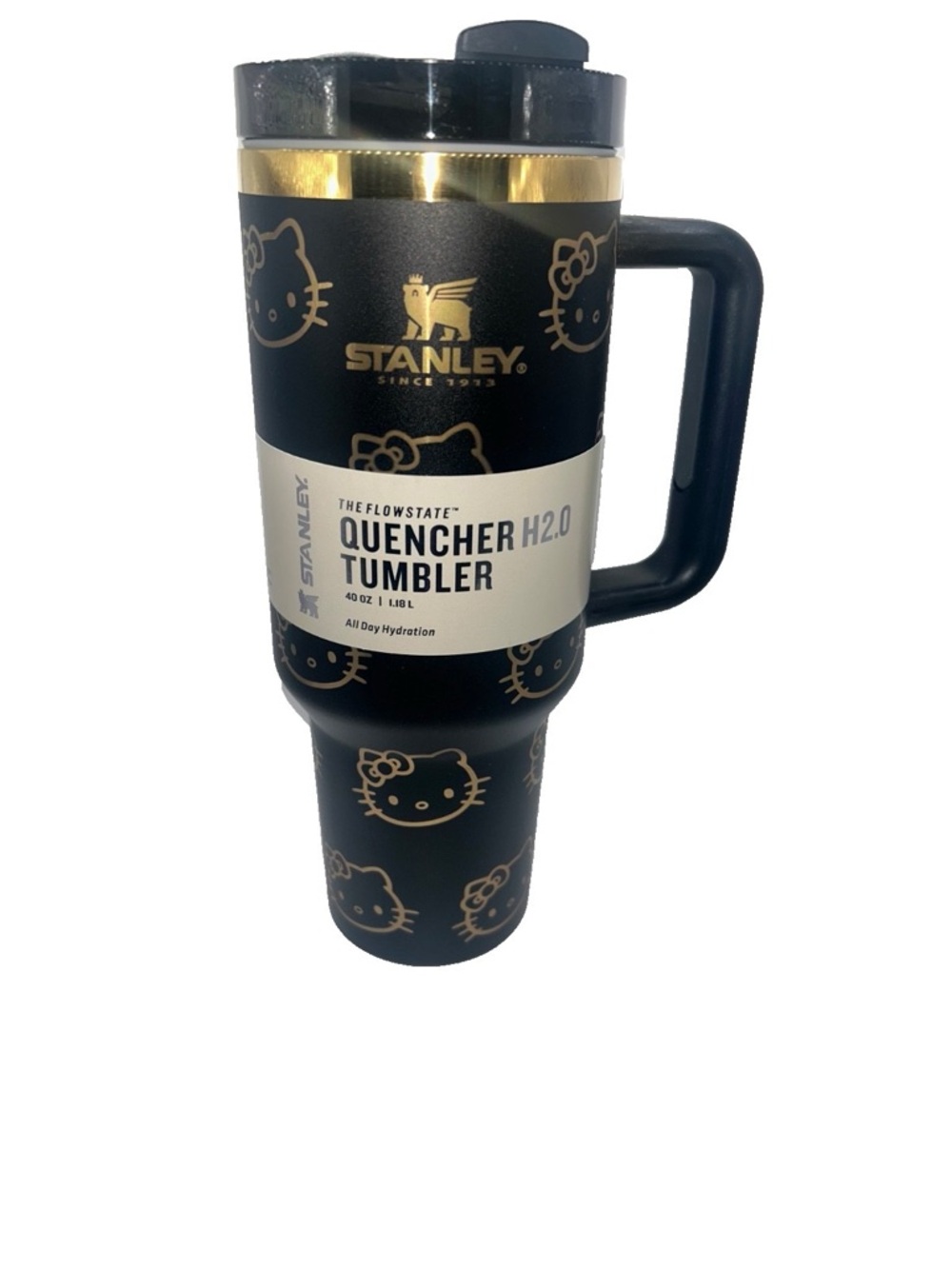 Stanley Black and Gold Hello Kitty Pattern  40oz Quencher Tumbler